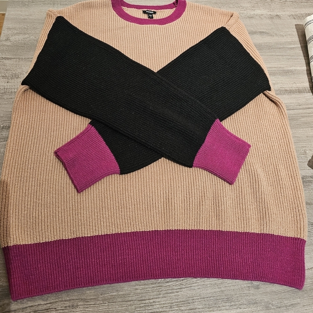 Colorblock Sweater with Black and Pink Accents